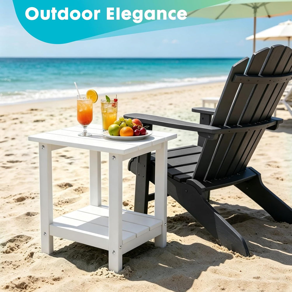 Outdoor 2-Tier Square Side Table, Adirondack Weather Resistant Patio End Tabl...