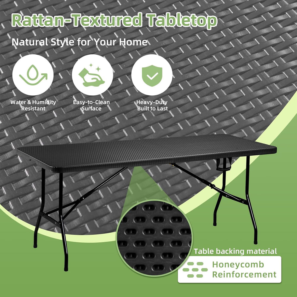 6FT Folding Table Portable Picnic Table Heavy-Duty Fold-in-Half Utility 6 Foo...