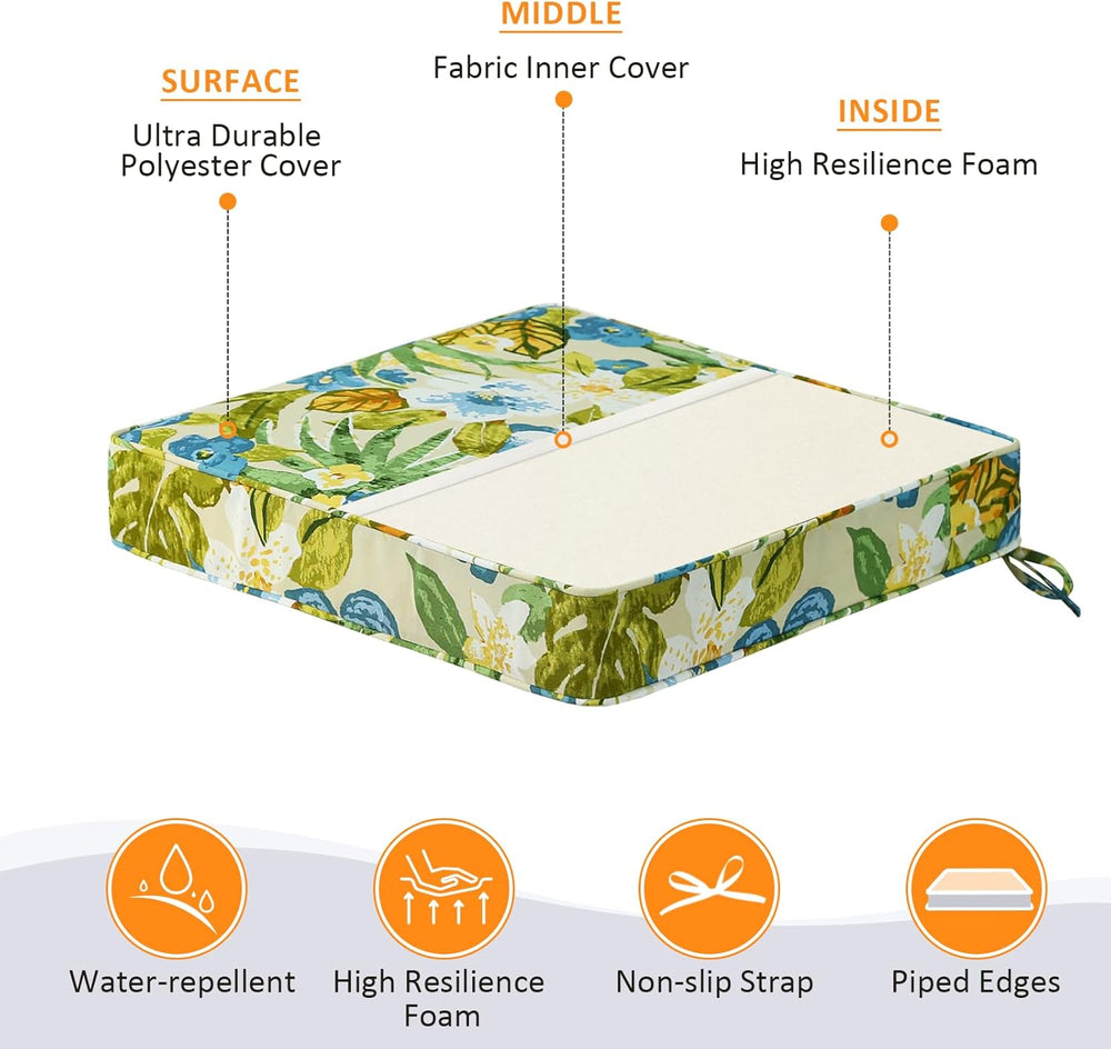 Unimatta Square Corner Seat Cushions, 19" x 19" x 3", Set of 4...