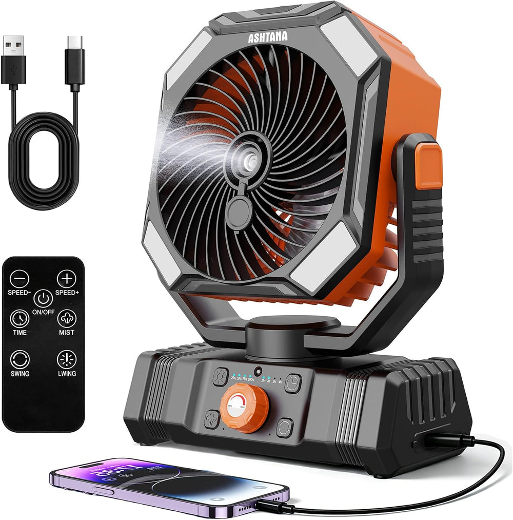 Portable Misting Fan for Camping Beach Parties Patio Picnic Orange