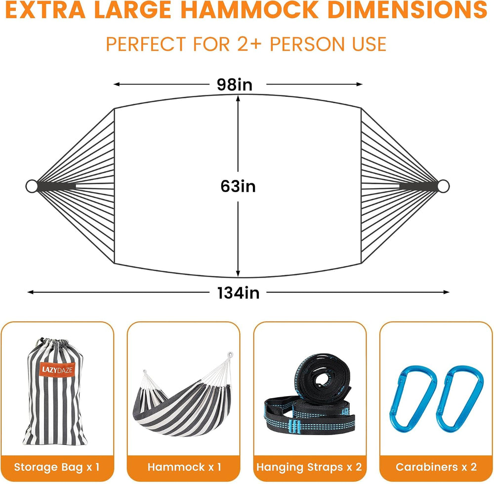 Lazy Daze XL Double Brazilian Hammock, Portable Cotton Camping Hammock