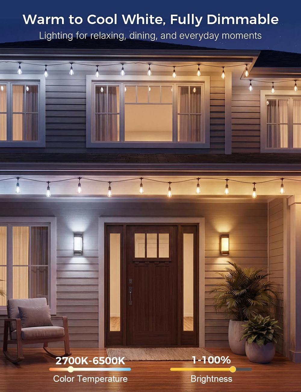 XMCOSY+ Smart Outdoor String Lights 72.5FT, LED Patio Lights App Control