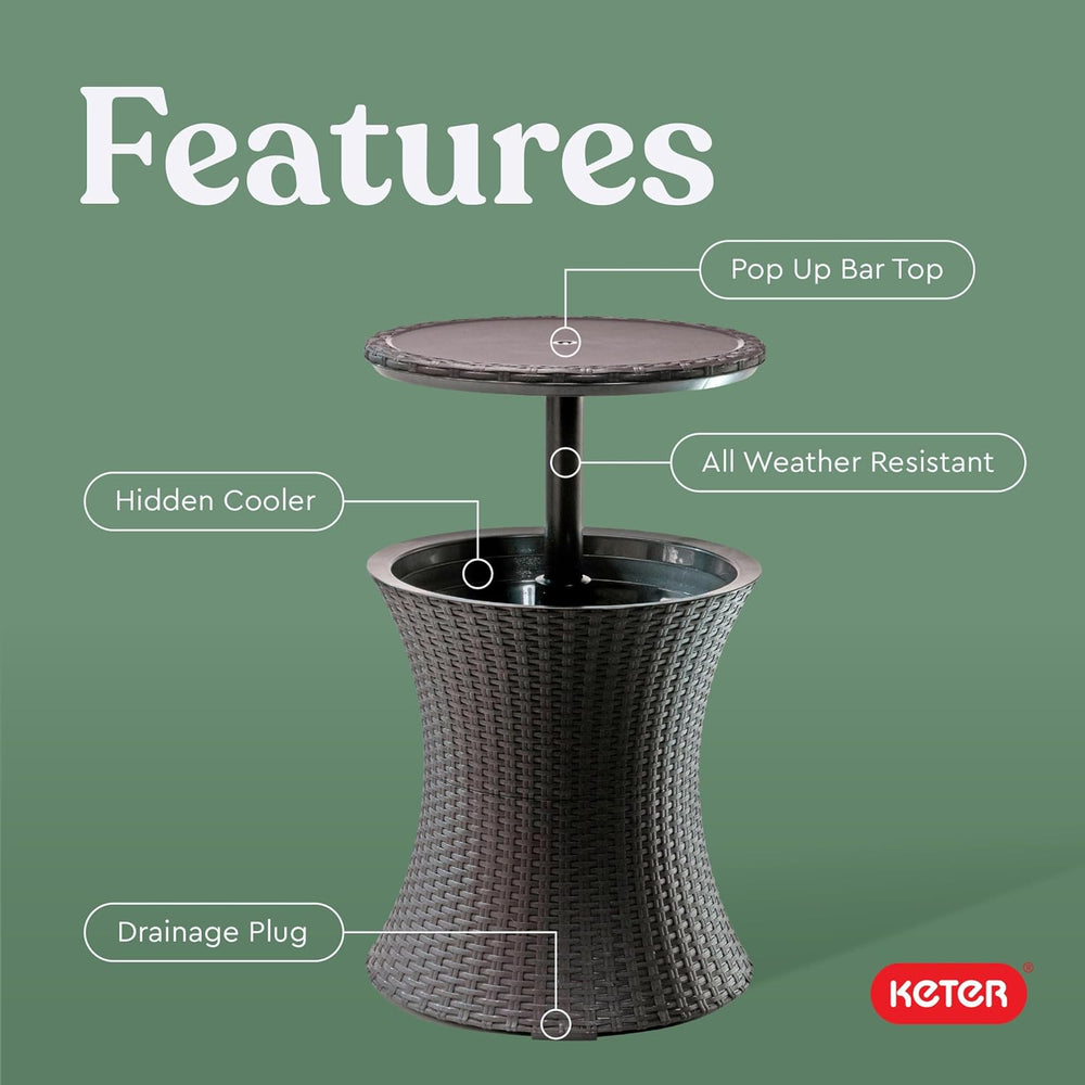 Keter Pacific Cool Bar Outdoor Patio Furniture and Hot Tub Side Table with 7....