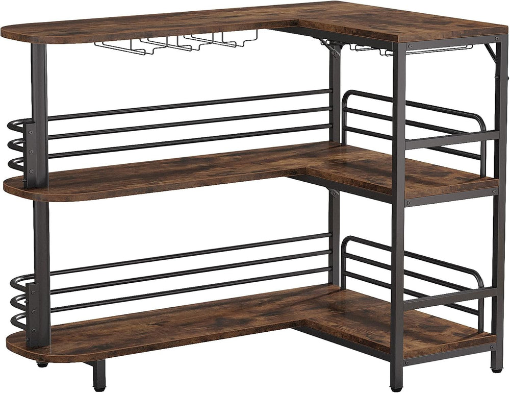 Tribesigns L-Shaped Home Bar Unit, 3 Tier Liquor Table With Storage Shelves a...