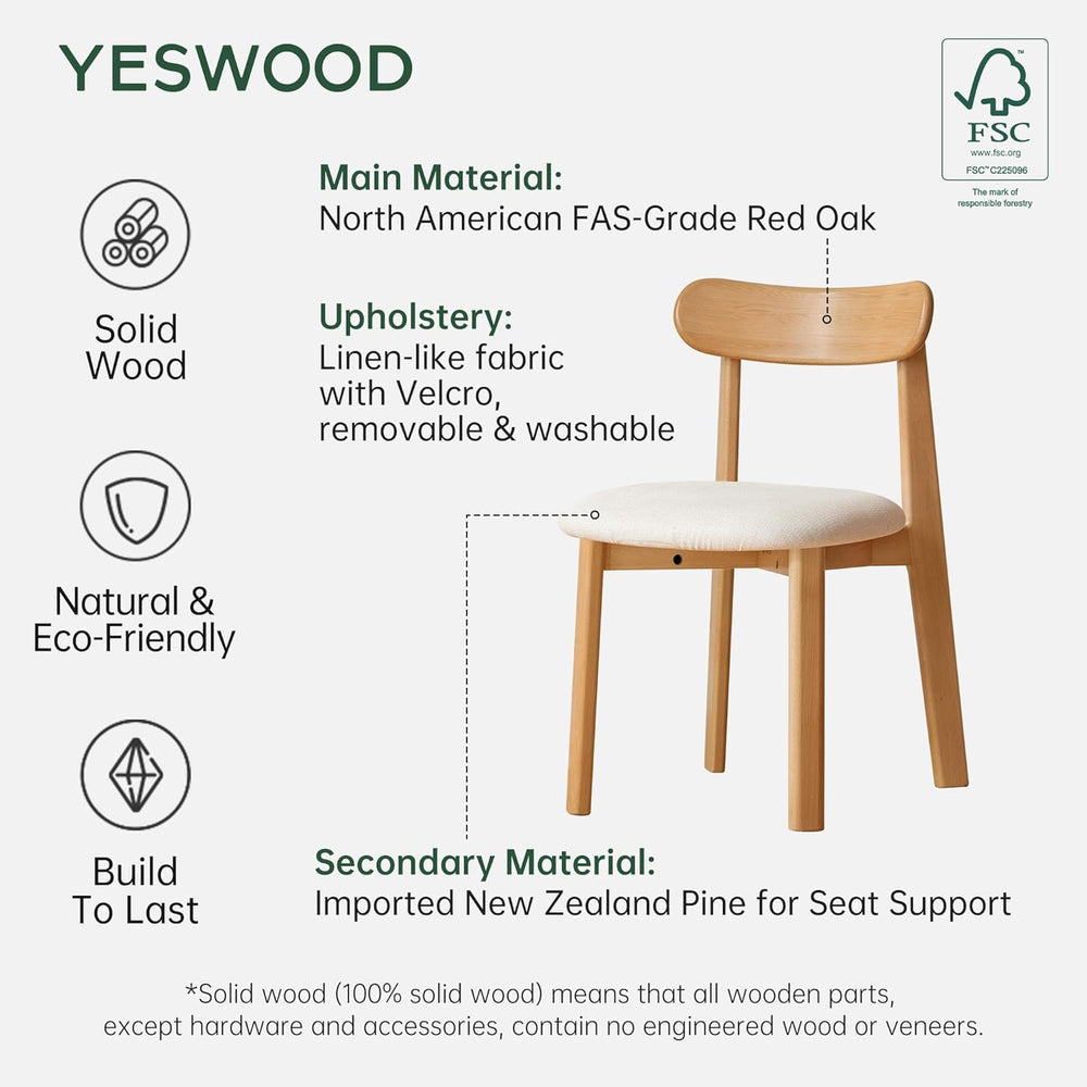 YESWOOD Oak Upholstered Dining Chairs Set of 4, Mid Century Modern Wood Dinin...