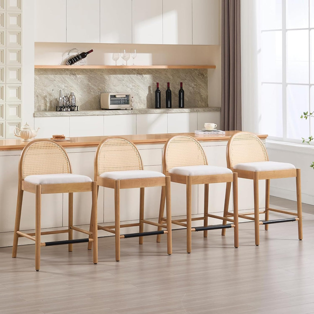HEAH-YO Rattan Bar Stools Set of 4, 26 Inch Counter Height Bar Stools with Ba...