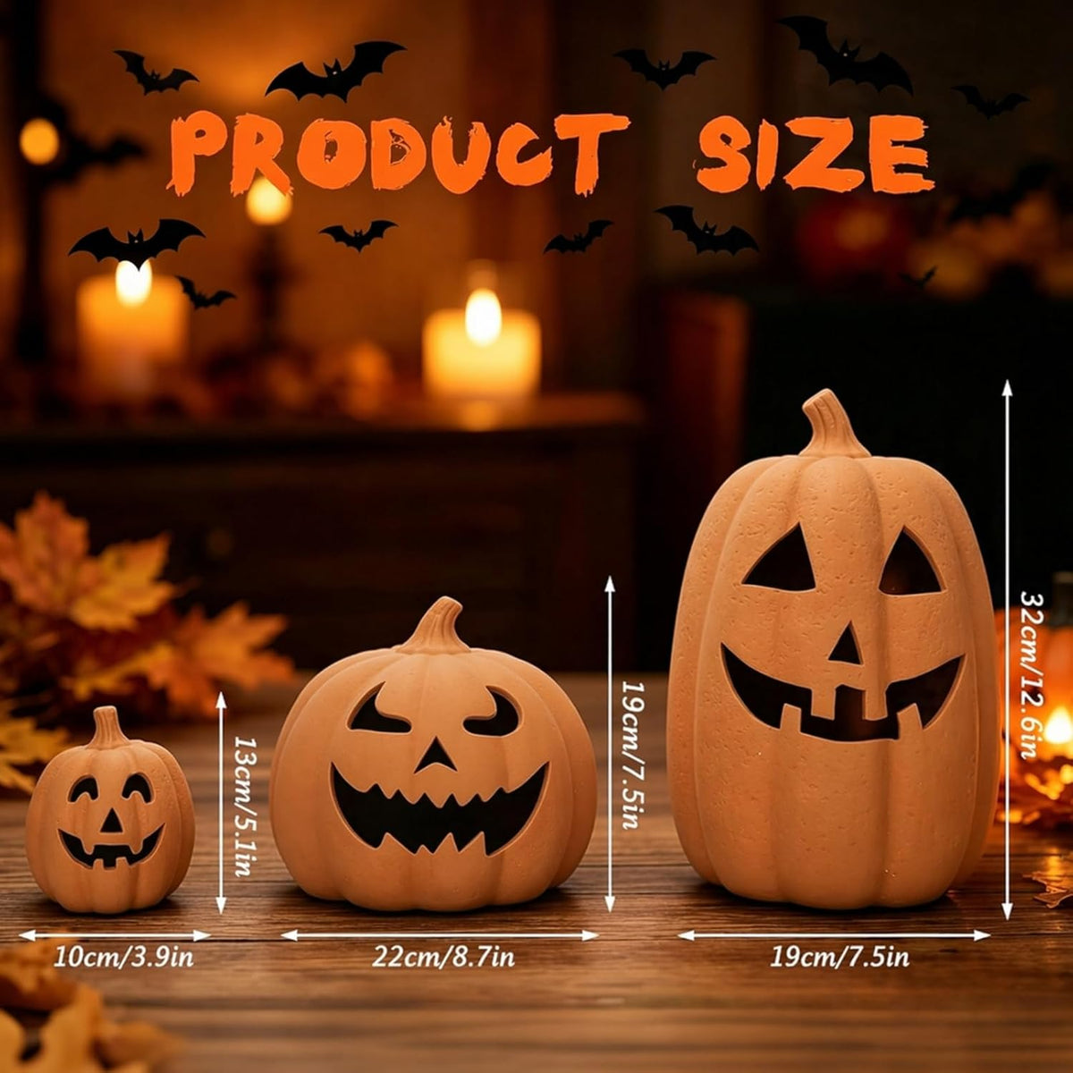 Whaline 3 Pcs Halloween Terracotta Pumpkin Lantern Halloween Decor