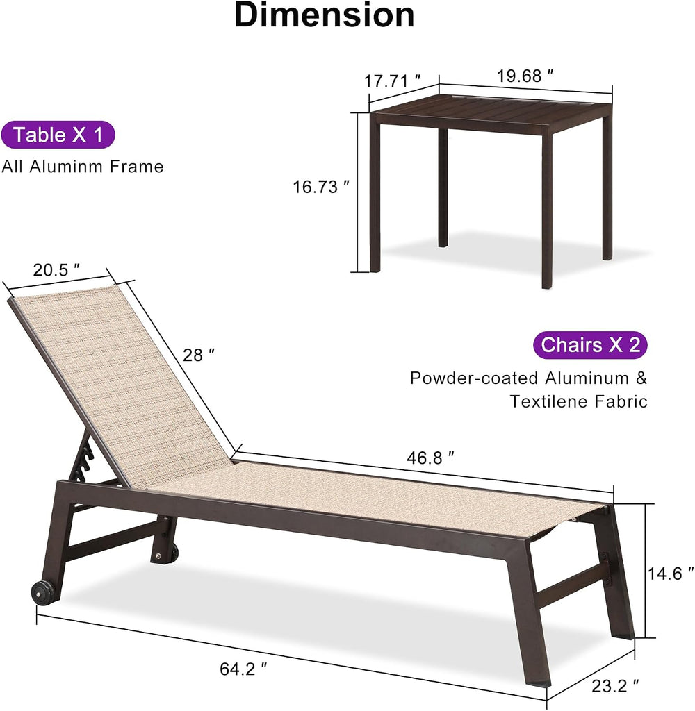 PURPLE LEAF Outdoor Chaise Lounge Chair Set of 2 Bronze Aluminum Light Tan