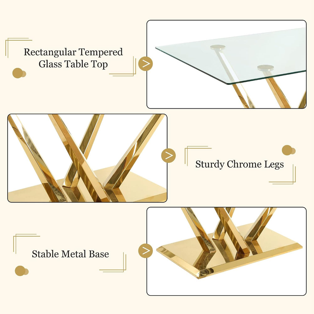 Modern Glass Dining Table Set for 6, 63'' Rectangular Tempered Tablet...