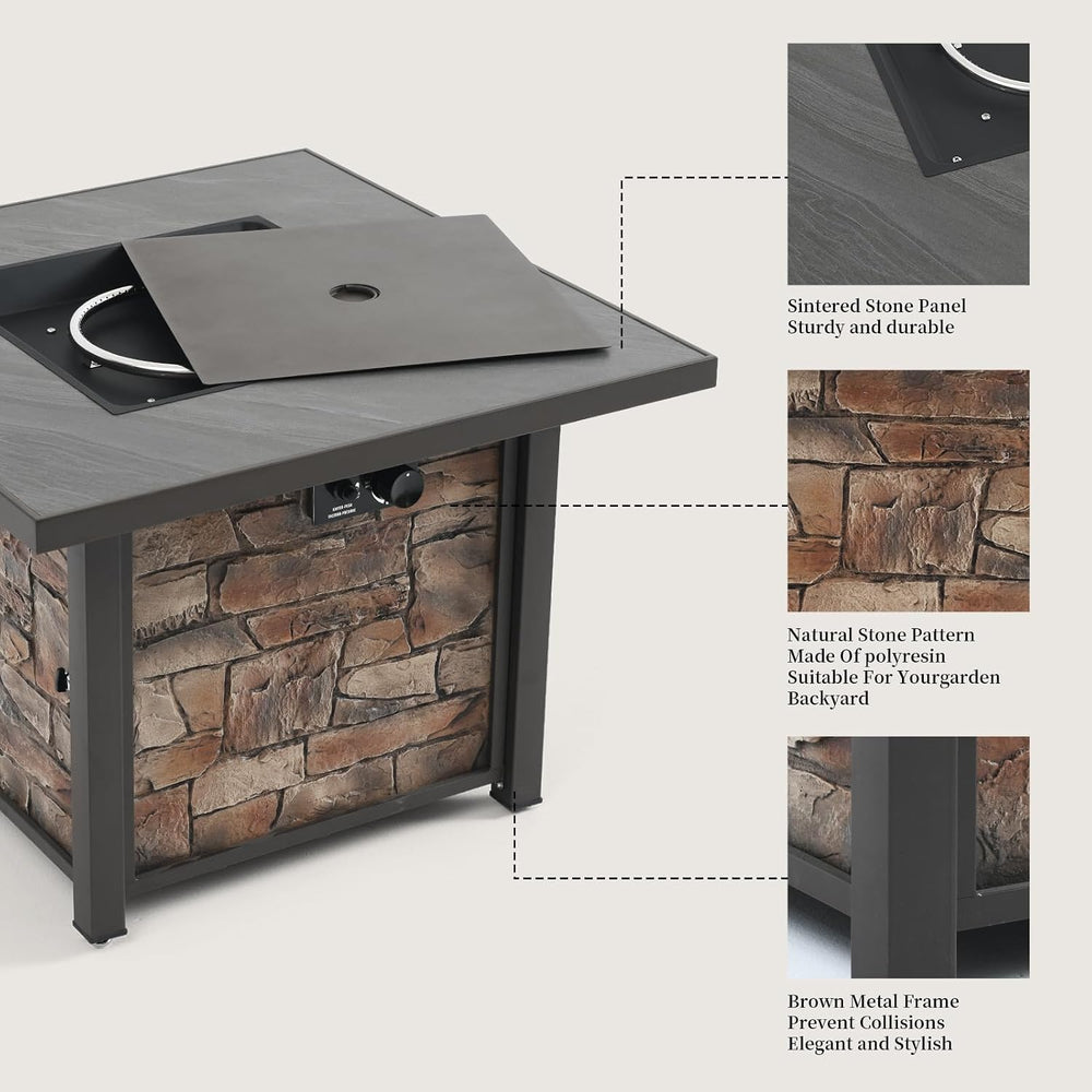 36" Outdoor Fire Table with Sintered Stone top 50,000 BTU, 2 in 1