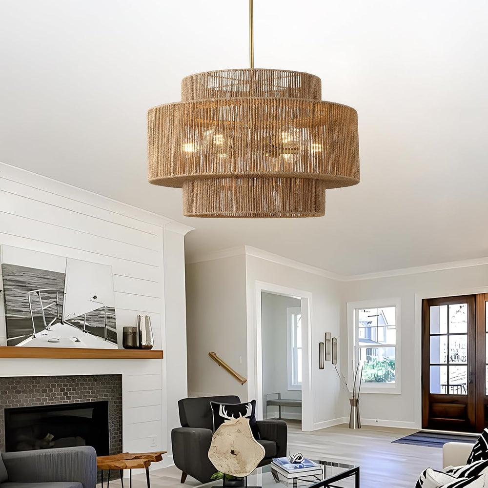 24" Large Boho Rattan Chandelier