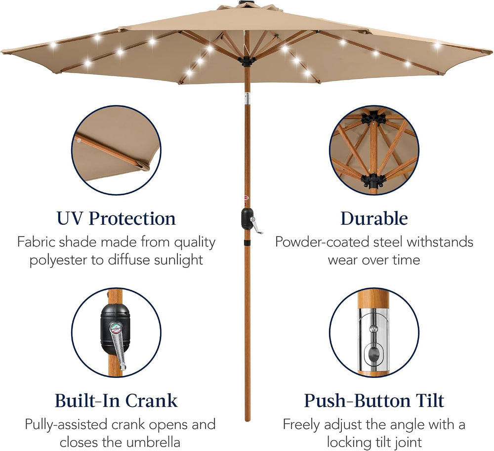 Best Choice Products 10ft Solar Polyester LED Lighted Patio Umbrella w/Tilt A...