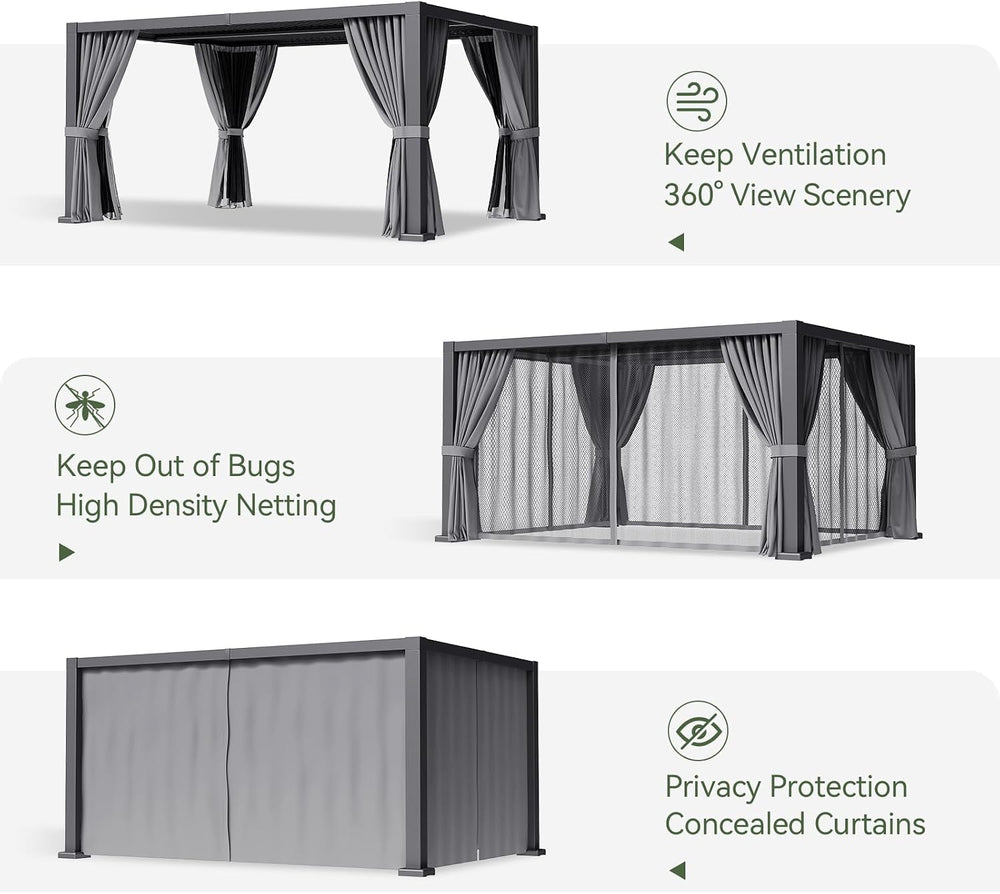 Aoxun Louvered Pergola 12' x16' Full-Aluminum Outdoor Gazebo, Gray