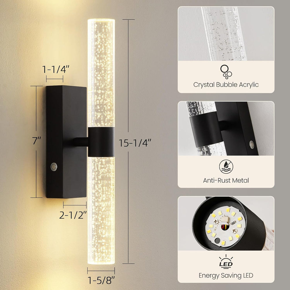 Battery Operated Wall Sconces Set of 2, 12000mAh Black Rechargeable Wall Ligh...