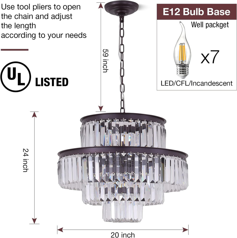 Modern Crystal Chandelier 20" Brown Round Pendant Light, 4-Tier Luxury C...