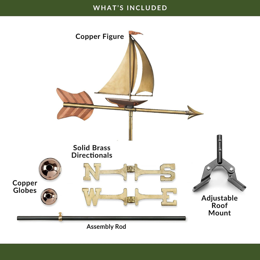 Good Directions 8803PR Sailboat Cottage Weathervane, Polished Copper with Roo...