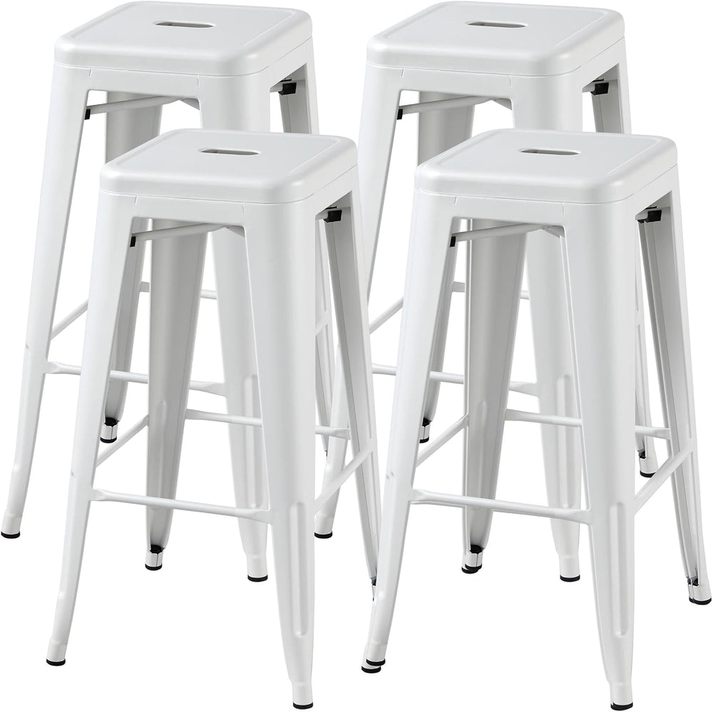 Yaheetech 30 Inch Metal Bar Stools Set of 4, Stackable Barstools, White