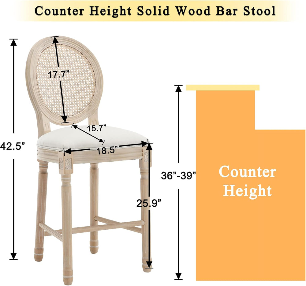 French Country Bar Stools Set of 4, 26 Inch Rattan Counter Stools