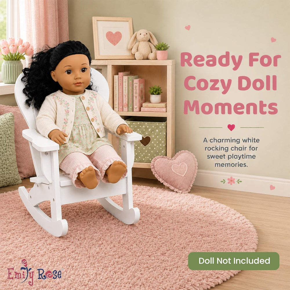 Emily Rose 18 Inch Doll Chair White Adirondack Rocking (No Doll)