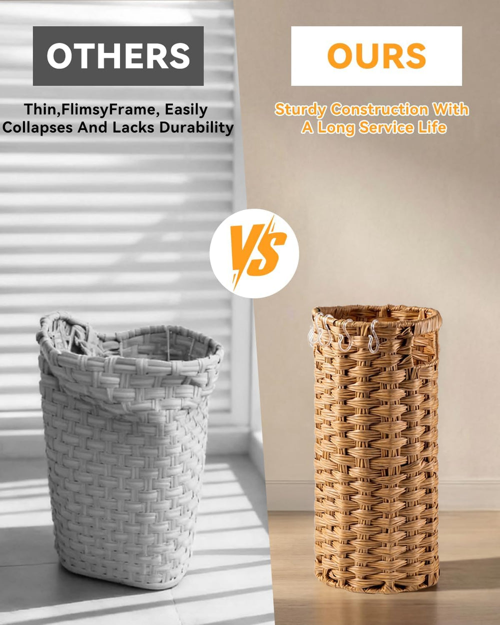 Rattan Umbrella Stand for Entryway,Hand-Woven Umbrella Holder Indoor with Doo...