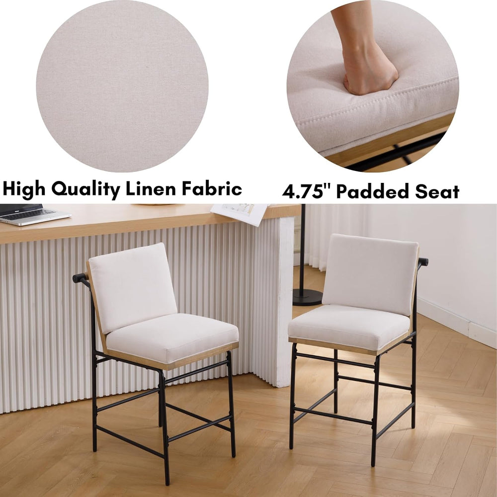 DUOMAY Mid Century Linen 26" Seat Height Counter Stools Set of 2, Beige