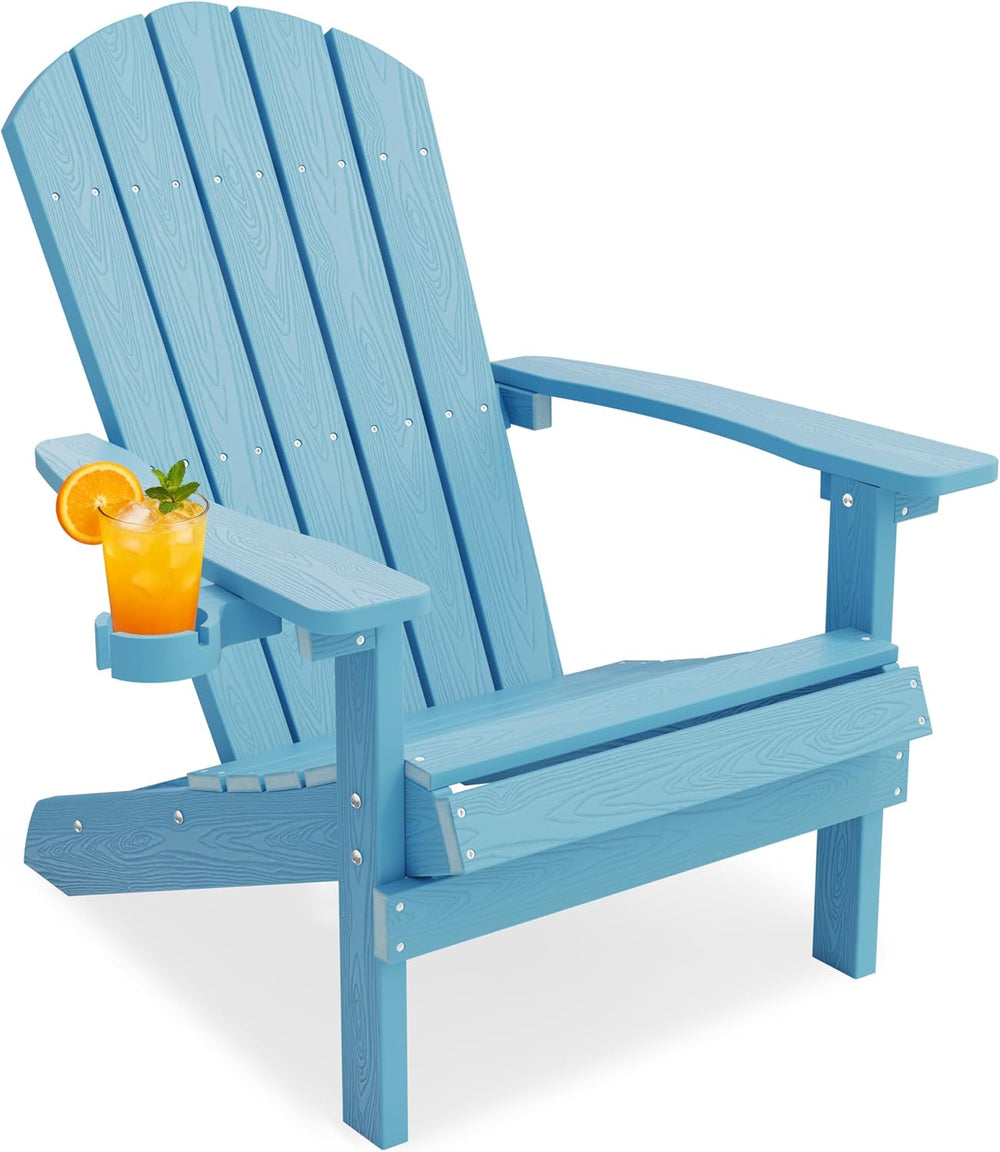 YEFU Adirondack Chair with Cup Holder, All-Weather Outdoor Chair, Blue