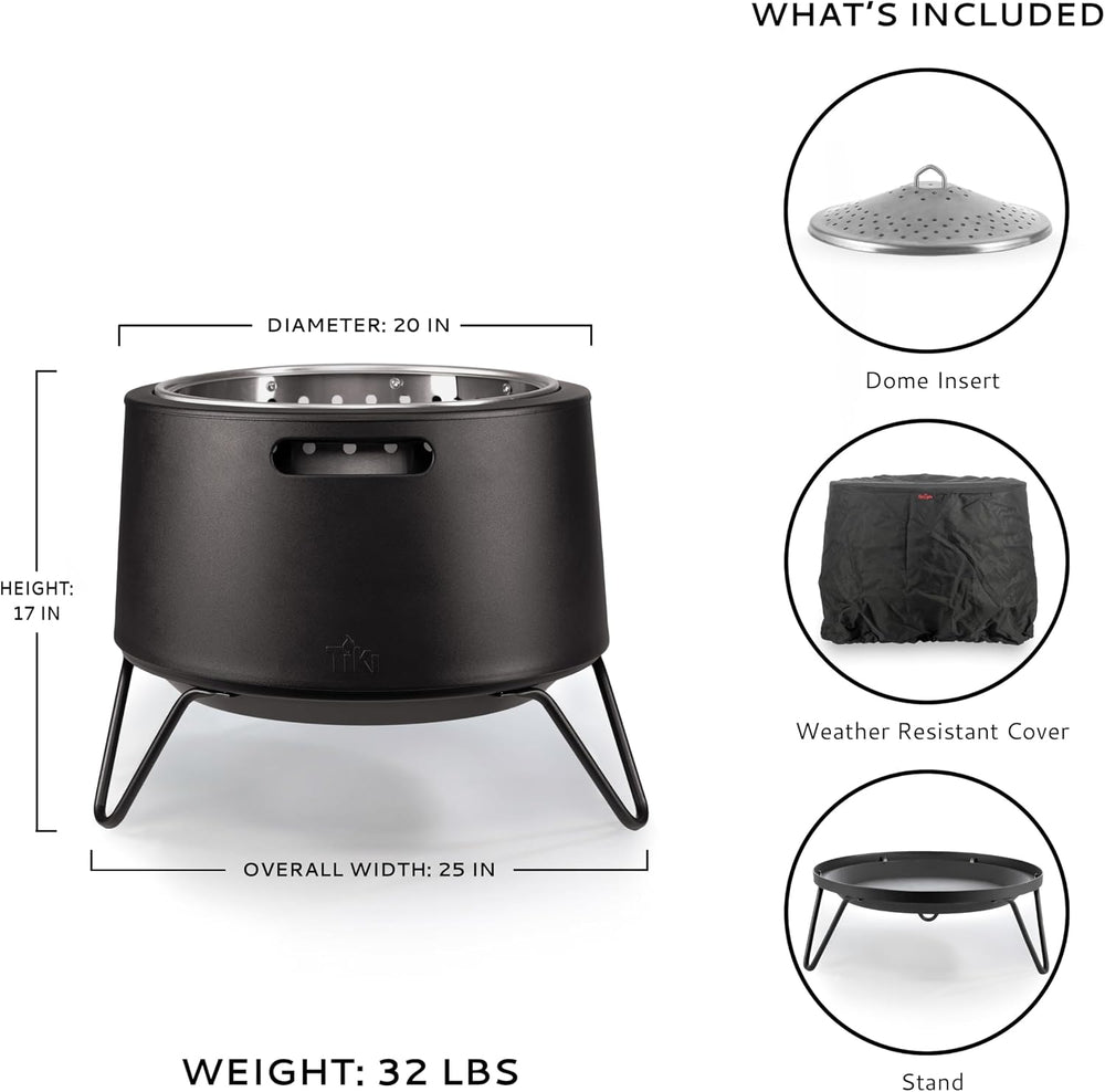 TIKI Social Smokeless Fire Pit, 20 in Wood Burning Fire Pit with Cover