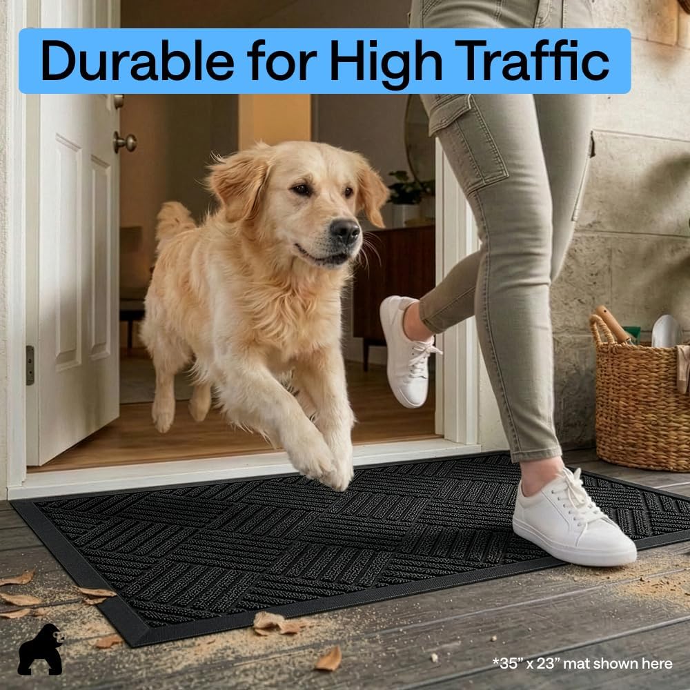 GORILLA GRIP WeatherMAX Door Mat, Indoor Outdoor Use, 35x23, Black Diamond