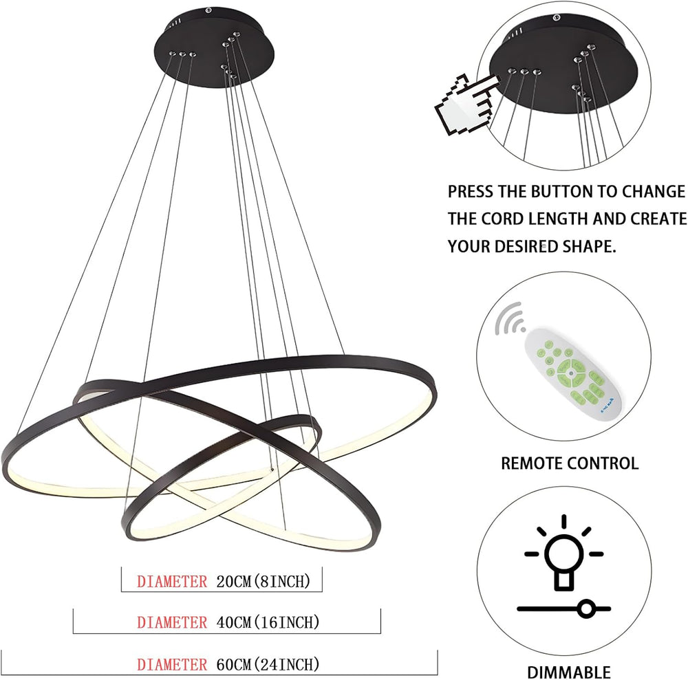 LightInTheBox Modern LED Chandelier 3 Ring Chandelier Dimmable Circular Dinin...