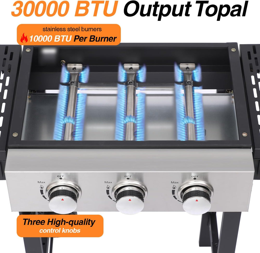 Flat Top Gas Griddle Grill with Stainless Steel Griddle, Includes Dust Cover ...