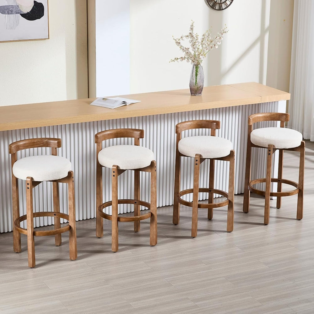 HEAH-YO Linen Bar Stools Set of 6, 30.25" Bar Height Stools with Back, U...