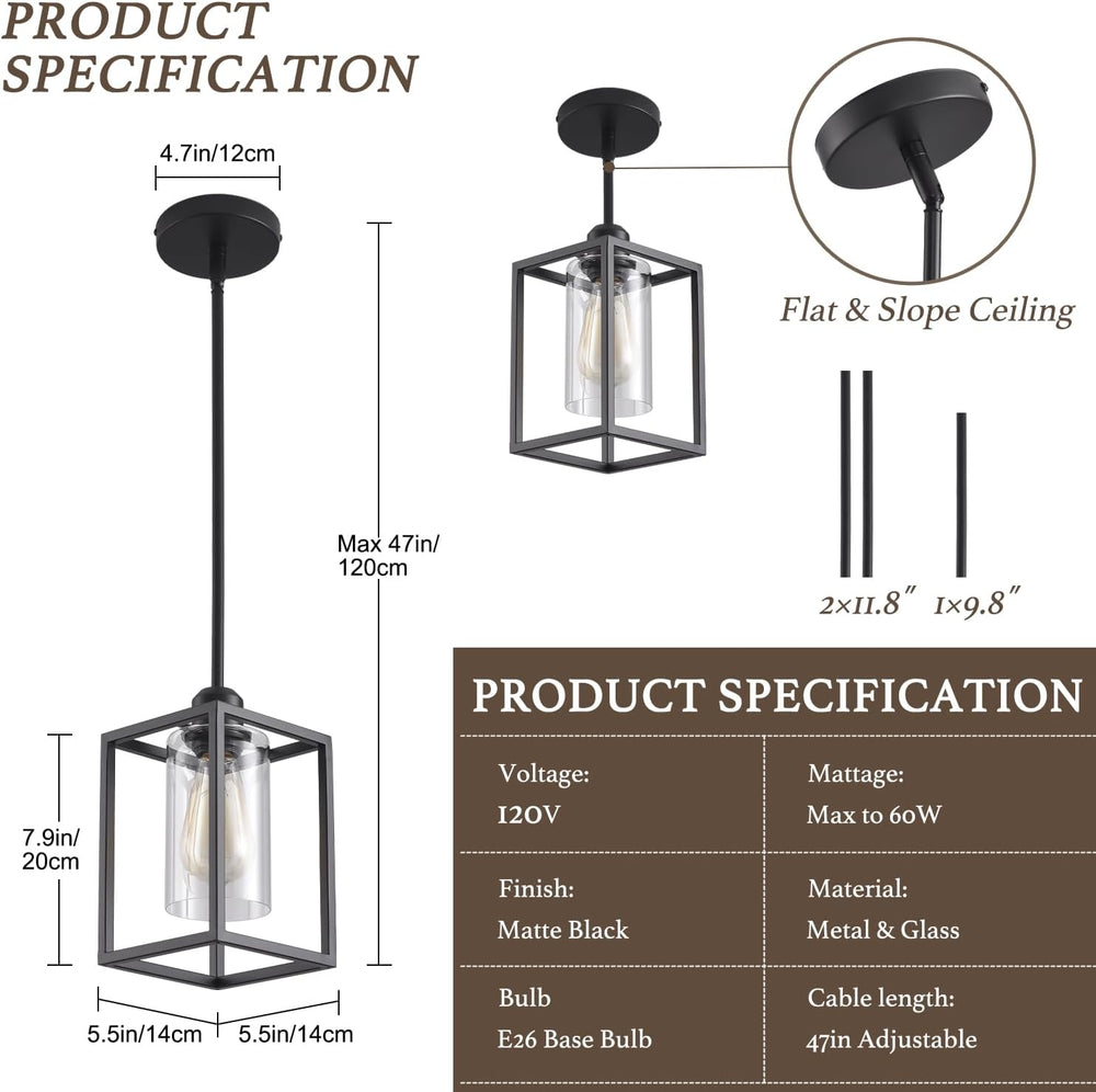 3 Pack Stem Rod Black Pendant Lights for Kitchen Island Industrial Lantern Pe...