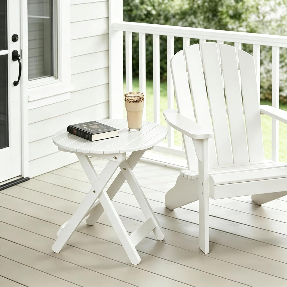 Outdoor Small Table, Round Folding Wooden Patio Side Table Furniture End Tabl...