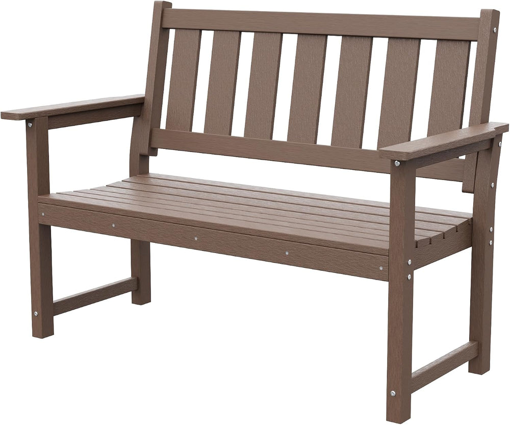 50" HDPE Outdoor Bench Weatherproof Patio Seating, Mocha Brown