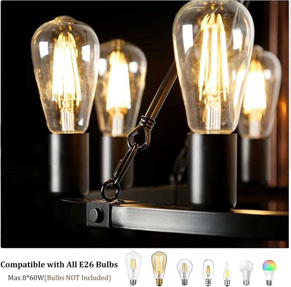 Wagon Wheel Chandelier 8-Light Black Dining Room Light Fixture