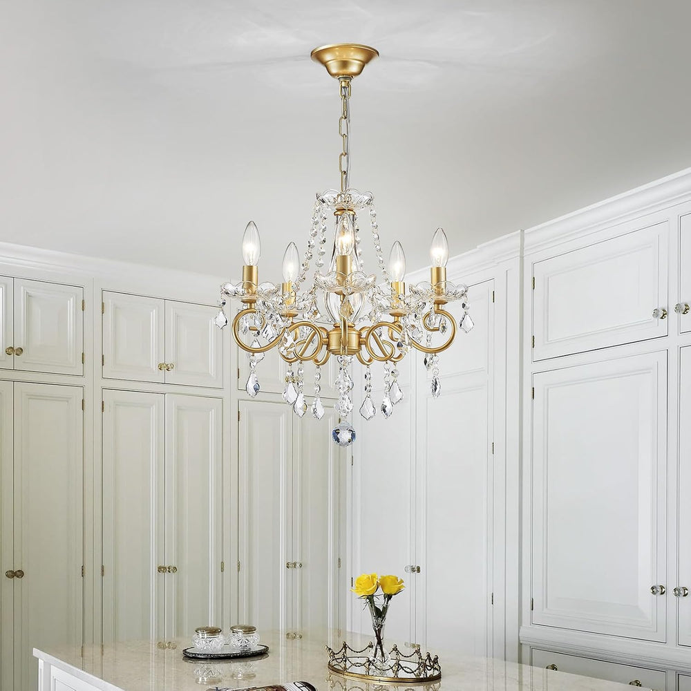 ANJIADENGSHI Mini Crystal Chandelier K9 Crystal Gold Chandelier for Living Ro...