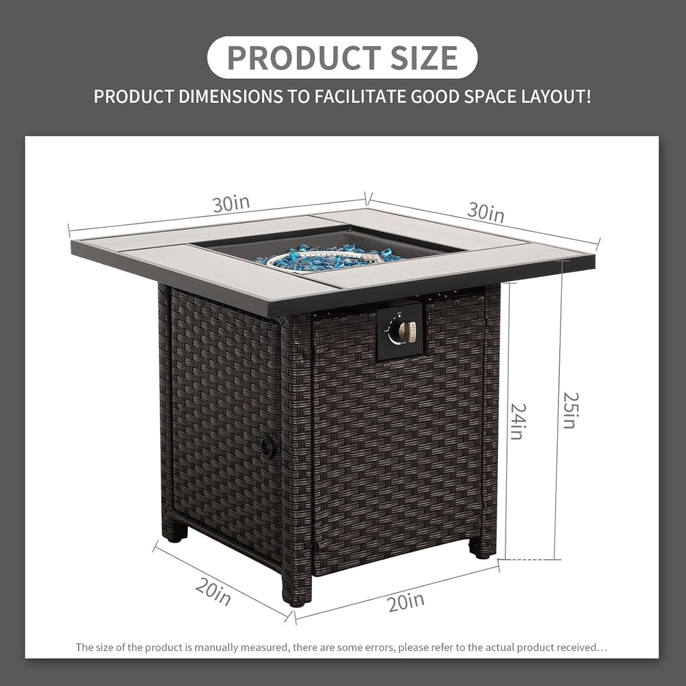 50000 BTU Brown Wicker Gas Fire Pit Outdoor Fire Pit Table 30 Inch Fire Pits ...