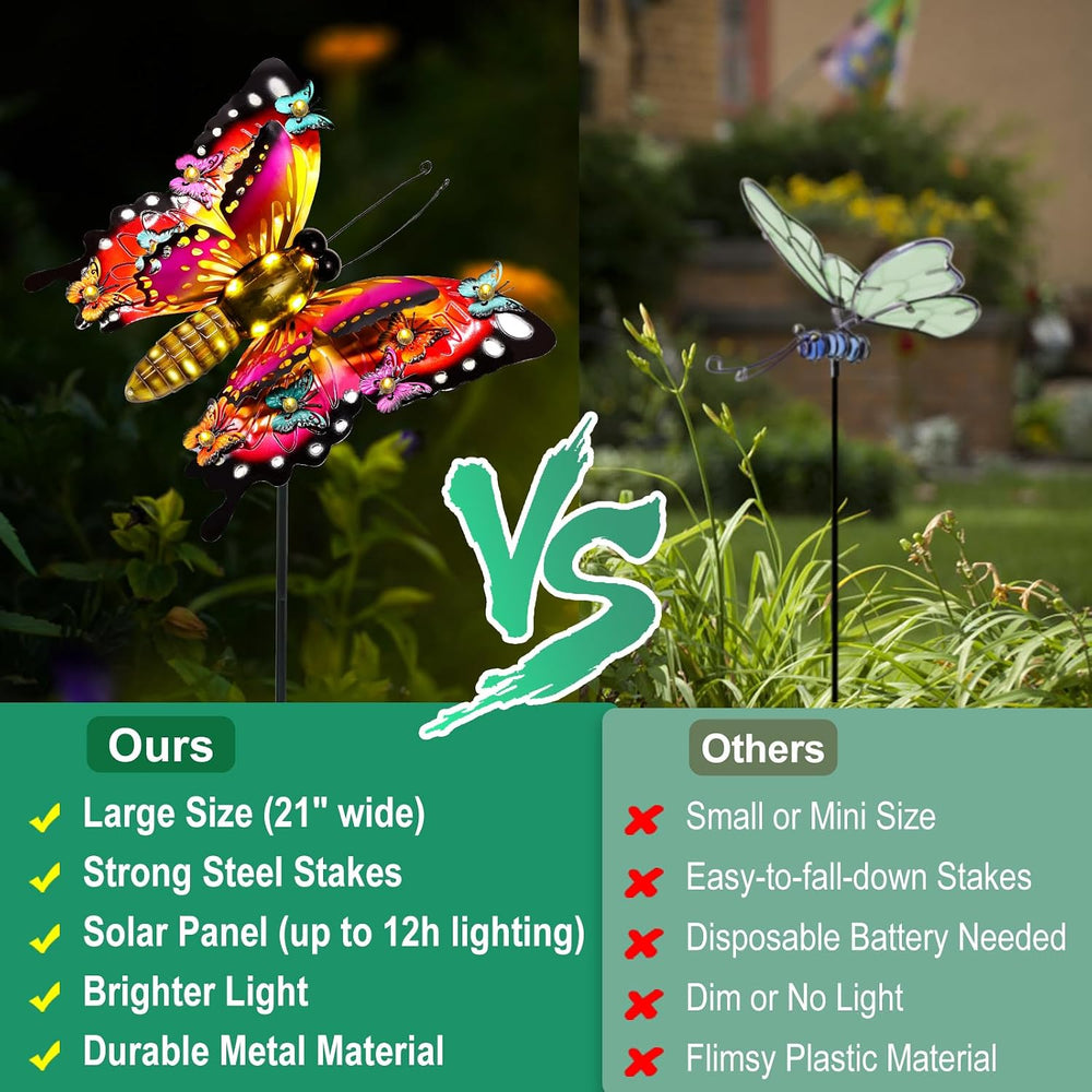 Solar Butterfly Lights Outdoor, Large 41" Metal Garden Decor Outdoor Lights