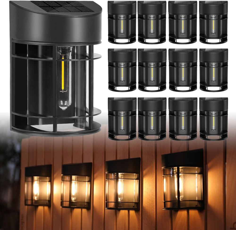 Solar Fence Lights, 12 Pack Waterproof Solar Lights Outdoor, Outdoor Solar Li...