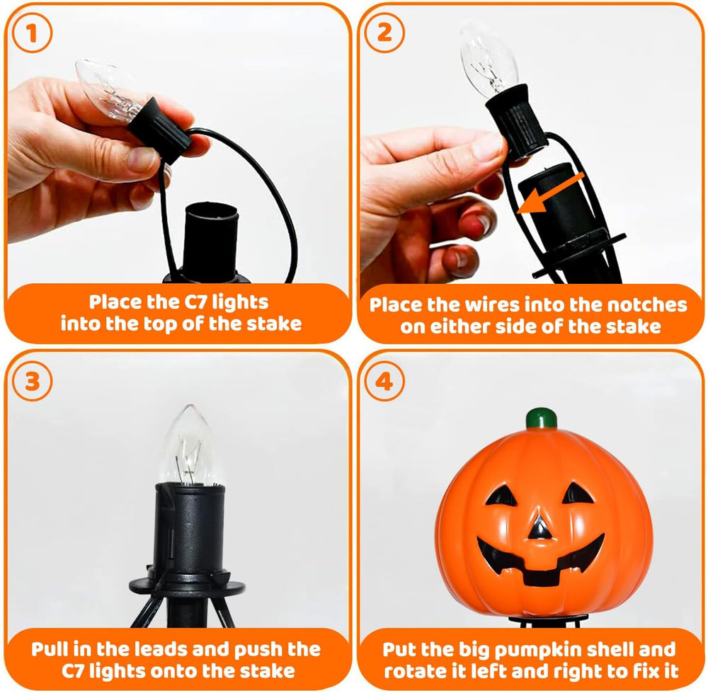 2 Sets 7Ft Halloween Decorations Pathway Lights Outdoor Pumpkin Stake Lights ...