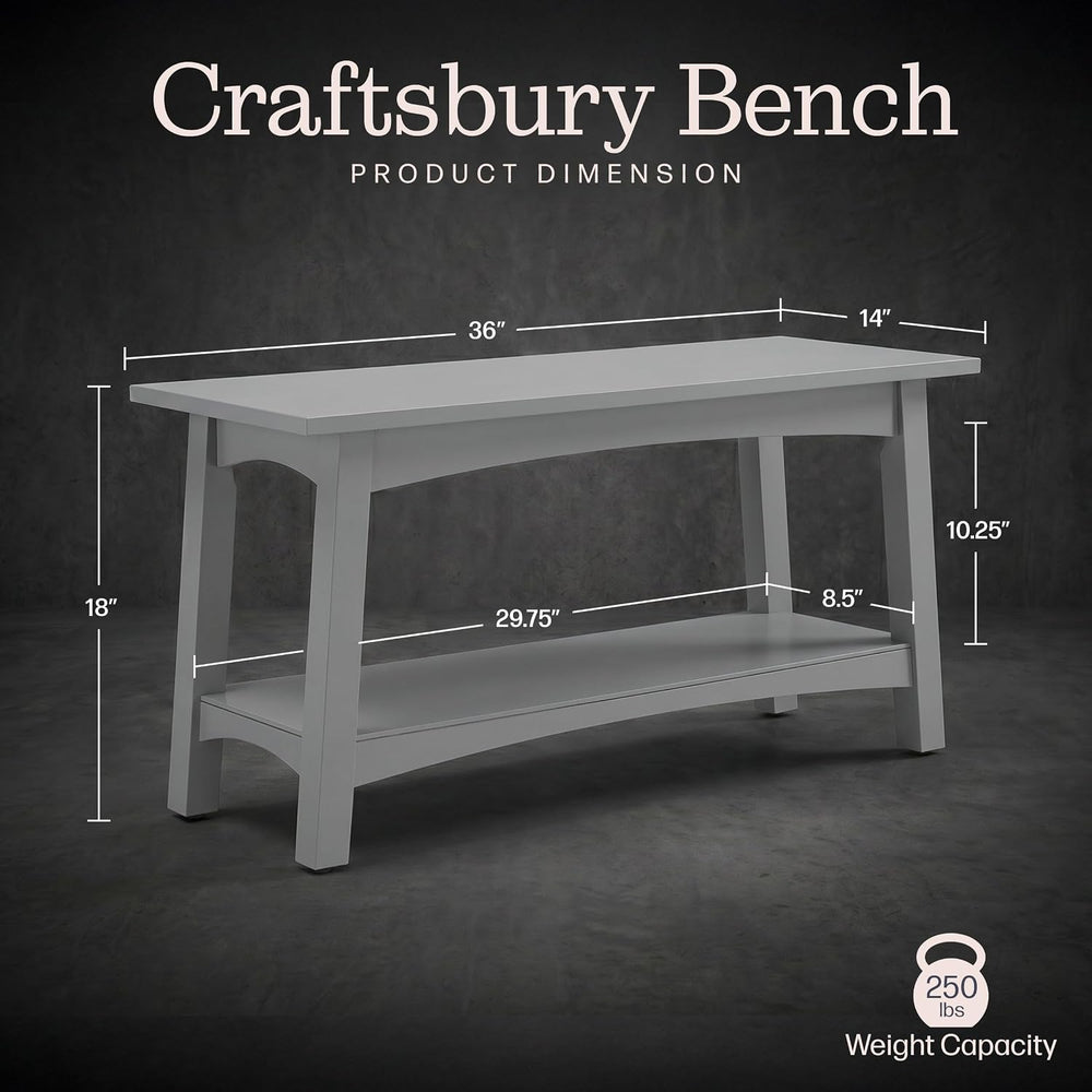Alaterre Furniture Craftsbury Entryway Bench with Storage Shelf, Gray, 36”