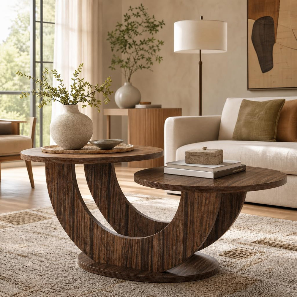 Tribesigns 45.3" Round Wood Coffee Table, 2-Tier Farmhouse Center Table