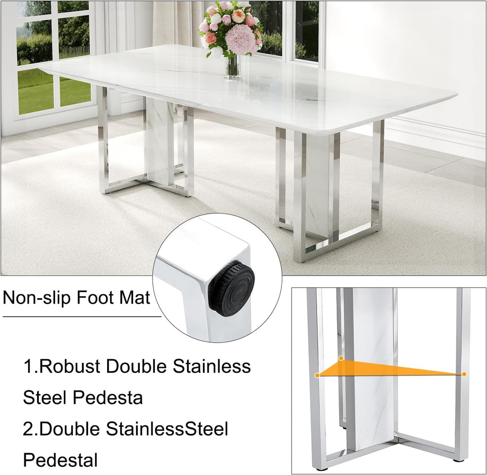79 Inch Faux Marble Dining Table, White Rectangular Kitchen Dining Table, 1.8...