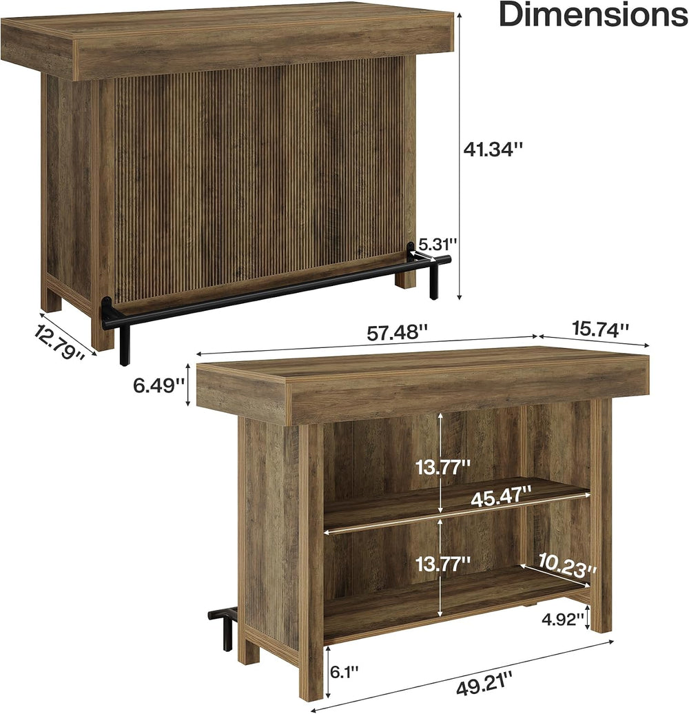 Tribesigns 57.48" Bar Table with Metal Footrest and 2-Tier Storage Shelves