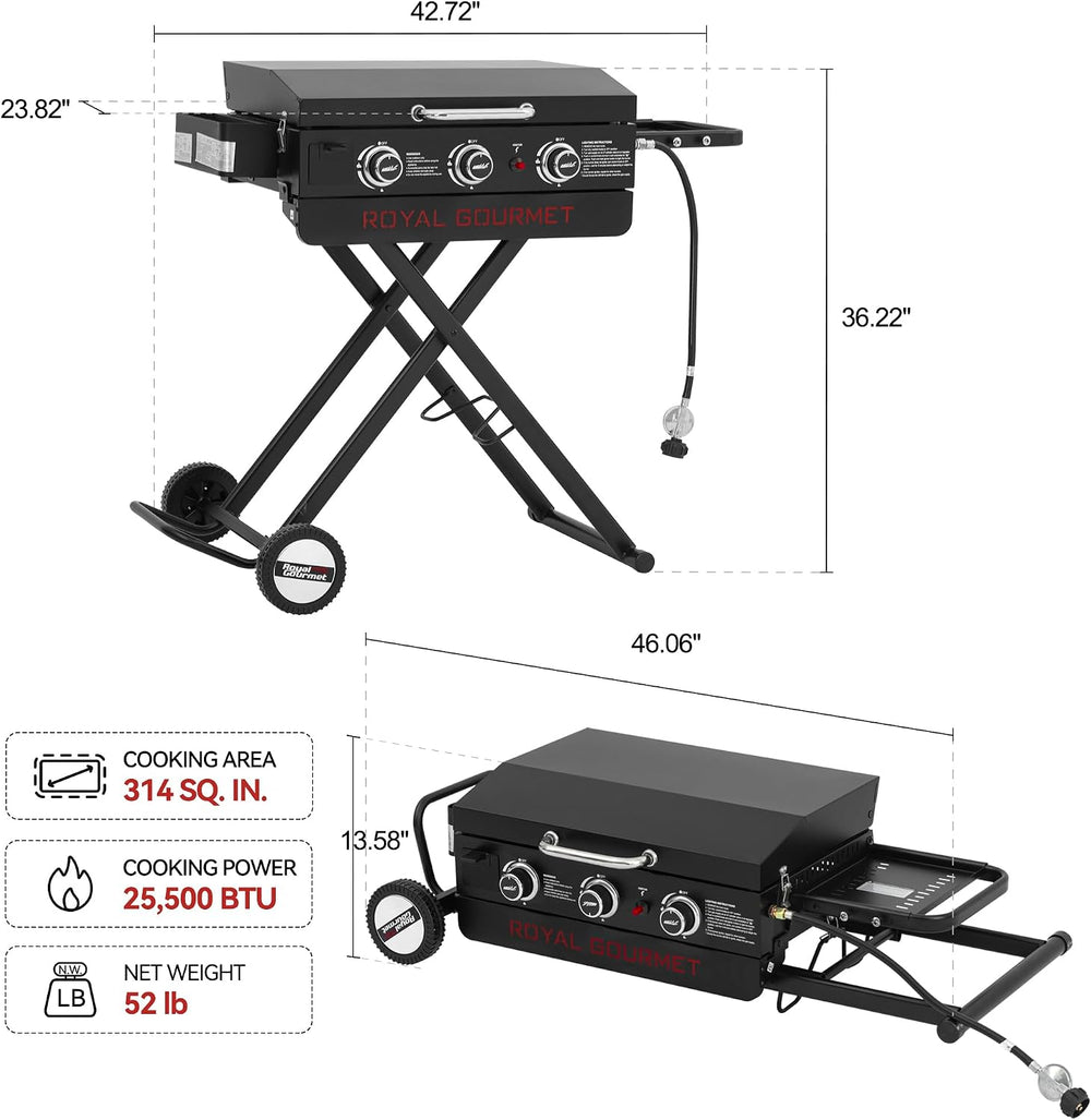Royal Gourmet PD3001 3-Burner Propane Gas Griddle with Collapsible Stand