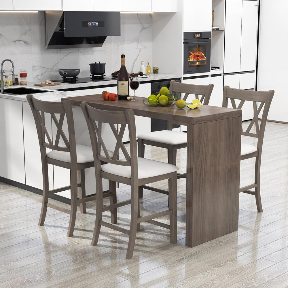 Giantex Wood Bar Stools Set of 2, 24" Counter Height Bar Stools w/Cross ...