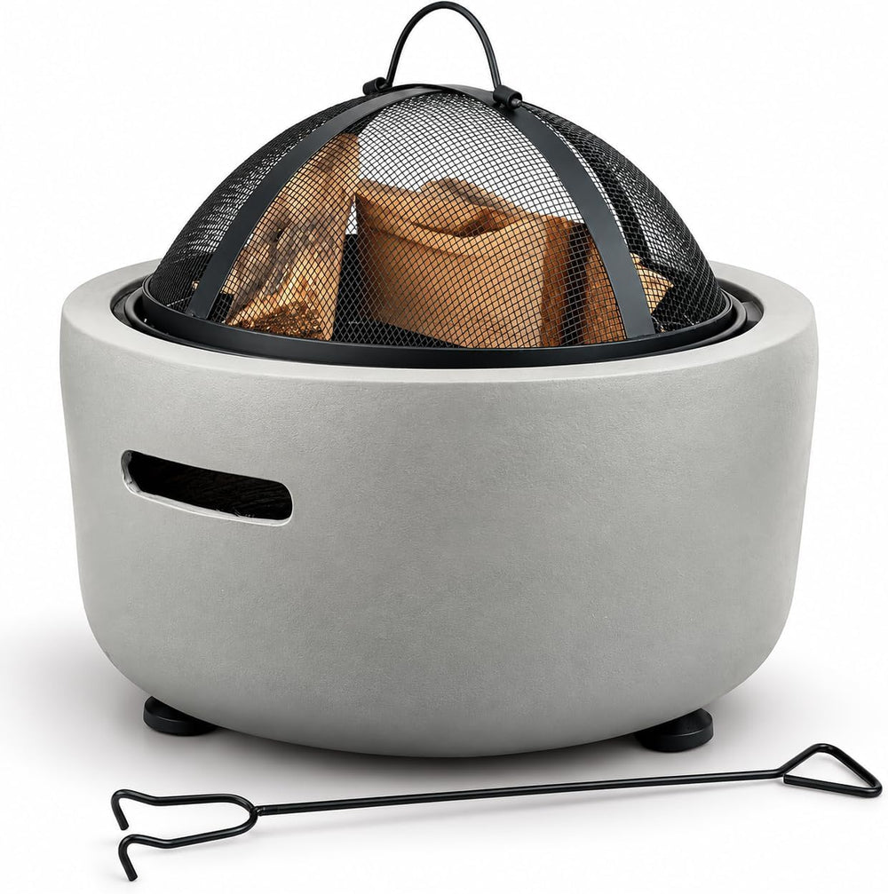 Barton 18" Round Outdoor Fire Pit, Magnesium Oxide Wood Burning & Ch...