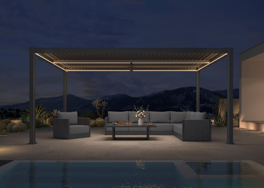 PURPLE LEAF 92KS Aluminum Pergola 10' x 16' with LED Strip Lights, Gray