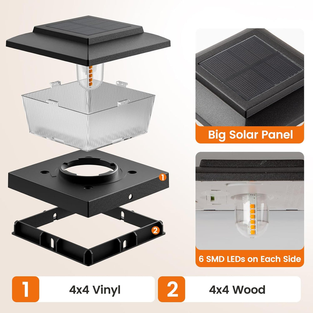 APONUO Solar Post Cap Lights with Flickering Flame & Warm White, 12-Pack ...