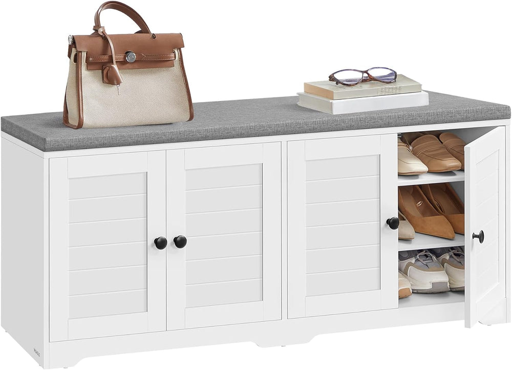 VASAGLE 3-Tier Shoe Storage Bench with Cushion, 14 x 47.6 x 20.7 Inches